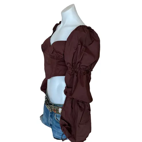 Majorelle Regency Corset Top Brown XS Bustier Pirate Puff Sleeves Crop $128 NEW