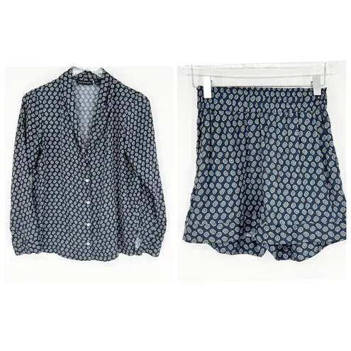 Something Navy Button Down Top & Shorts Set XXL Blue