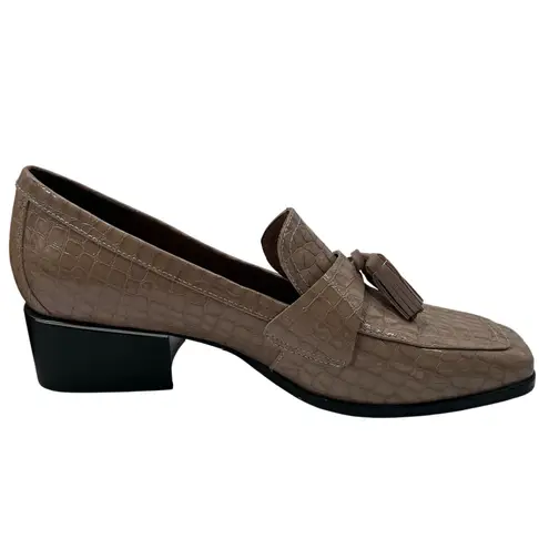 Donald Pliner Women Avi Beige Leather Tassel Block Heel Penny Loafer Shoes Sz 10