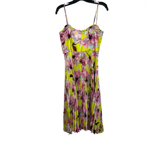 Delfi Collective Floral Pleated Midi Dress Size Small Pink Yellow Bustier
