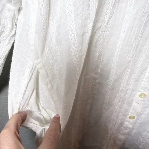 Blue Island White Long Sleeve Gauze Tunic Beach Swim Cover Up Top 100% Cotton M