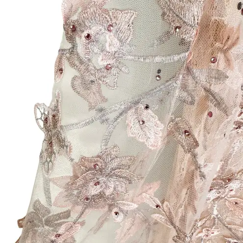 Mac Duggal NWT 70224 Pink Floral Applique Long Sleeve Illusion Gown Size 8