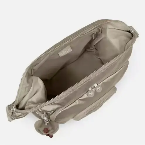 Kipling Erica Bag Crossbody Purse Metallic Pewter Shoulder Bag Crinkle Nylon