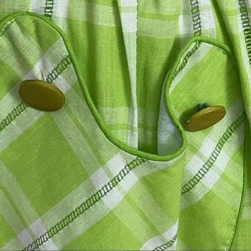 Vintage 60’s Handmade Lime Green Plaid Apron Style Fit and Flare Dress S