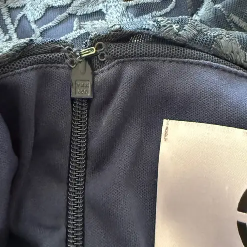 JS Collections Navy Blue Lace Maxi Dress Size 16 Short Sleeve Overlay Gown Floor Length