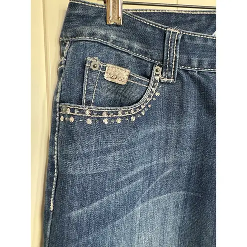 INC  Womens Jeans Sz 4 Bling Pockets Bedazzled Denim Flare Sequined Curvy Fit