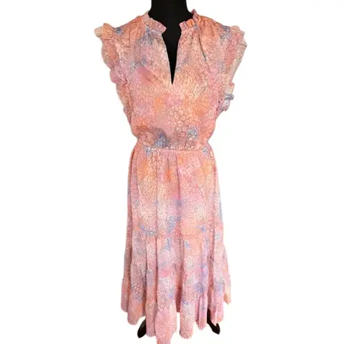 BB Dakota Steve Madden Boho Romantic Ruffle Midi Dress Pink Multi Large NWT