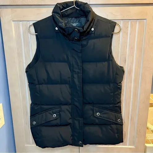 Talbots  Petites Black Puffer Vest With Removable Faux Fur Hood Size Small