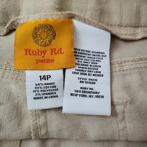 Ruby Rd Petite Chino Clamdigger Capri Pants Wide Waistband Khaki Size 14 Petite
