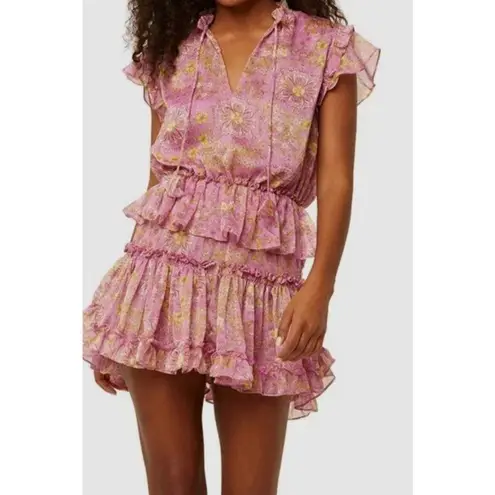 MISA Los Angeles NWT Lilian Split-Neck Floral Ruffle Mini Dress Size Large