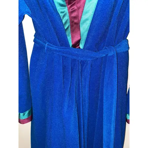 Vanity Fair VTG 80s Burgundy Teal Velvet Housecoat Long Robe Women’s Sz L USA