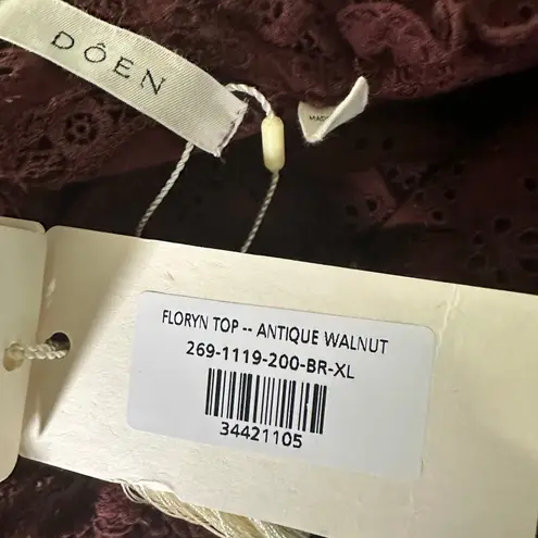 Doen Floryn Romantic Lace Eyelet Top Antique Walnut Size XL