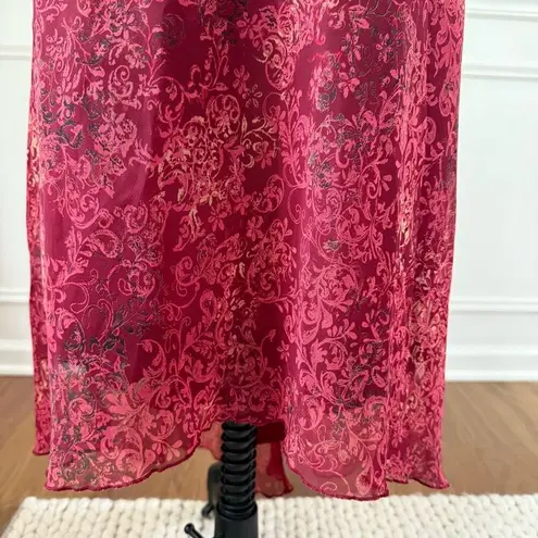 B. Smart Vintage 90s Chiffon Flutter Cap Sleeve Slip Midi Dress Burgundy M - Image 6