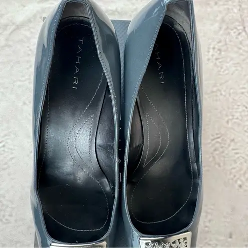 Tahari Wicked embellished grey slip on patent loafers pumps size 10