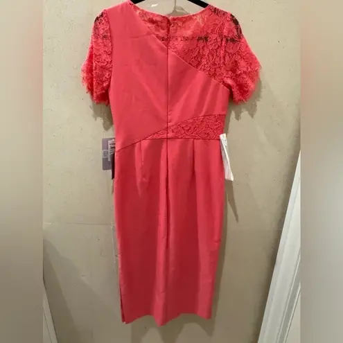 JS Collections Illusion Boat Neck Lace Insert Short Sleeve Sheath Dress 4