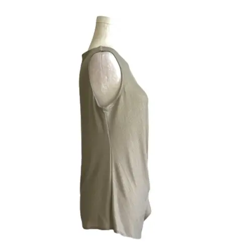 Tahari Blouse Taupe Green Gold Sleeveless Ruched Side Asymmetric Top Small NEW