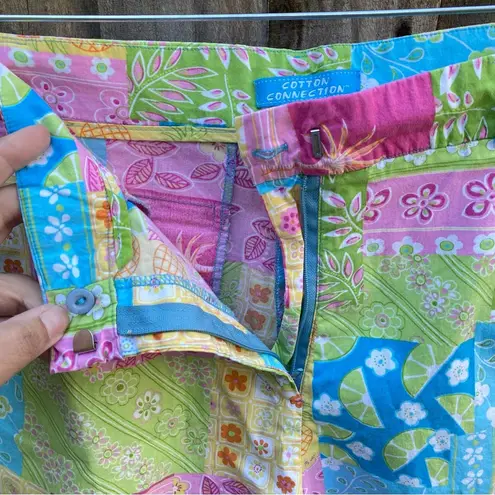 Vintage 90’s Cotton Connection High Waisted Tropical Summer Patchwork Shorts Pink Size 10
