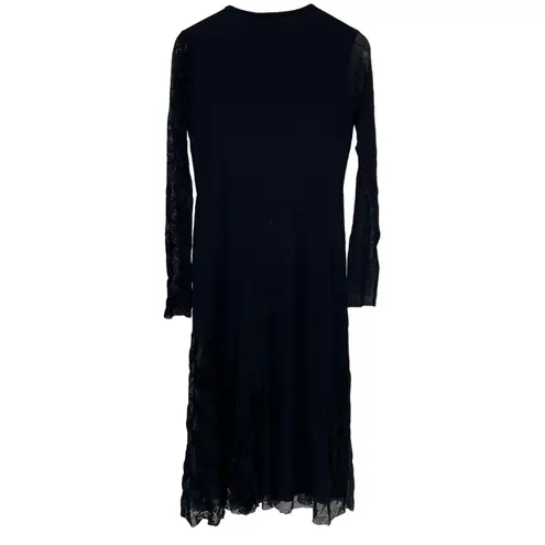 FUZZI Black Lace Sheer Sleeve Midi Dress XL Made Italy Asymmetrical Ruffle