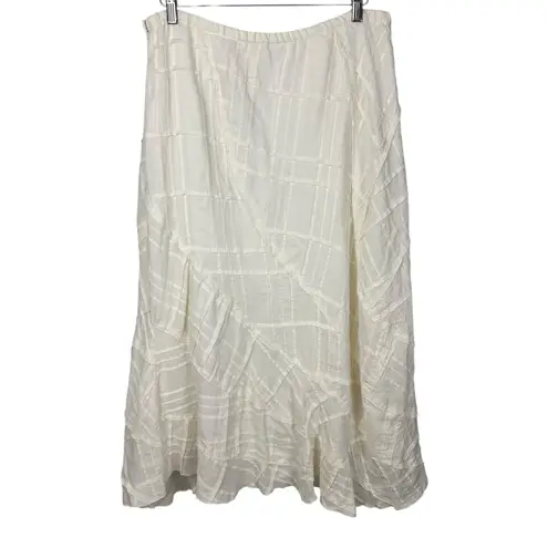 J.Jill Tucked Lagenlook Boho Ramie Midi Peasant Skirt Sz Large Fall Festival White