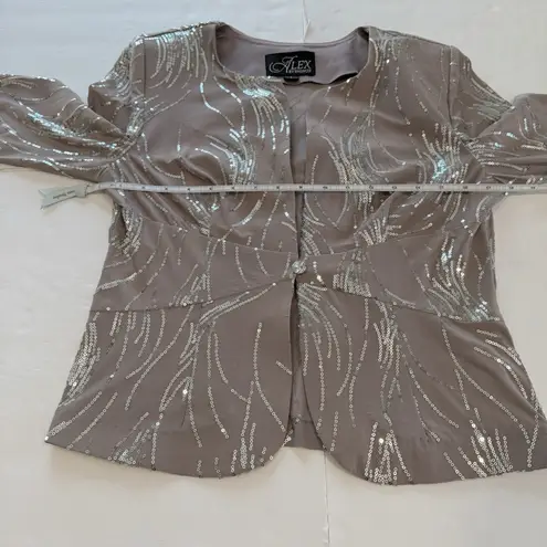 Alex Evenings Pewter Frost Sequin Two Piece Jacket Sleeveless Midi Dress Size 6