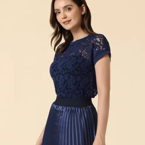 Allegra K NWT Floral Lace Overlay Batwing Sleeves Crew Neck Casual Top - XS