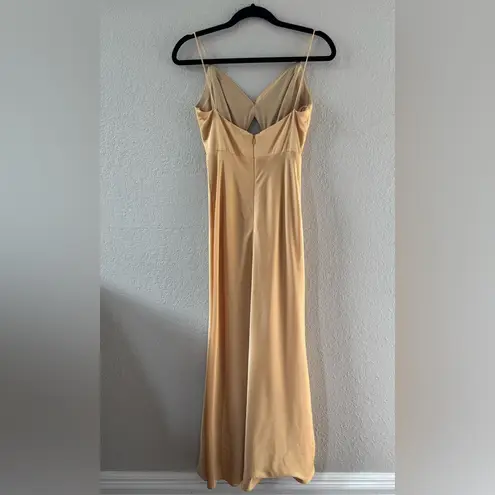 Mac Duggal Long Formal Dress Gold Tie Front with Key Hole Detail in Champagne