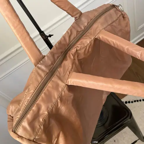 Vintage 70s 80s Bijoux Tan Puffy Nylon Bag Satchel Tote Purse Caramel Large