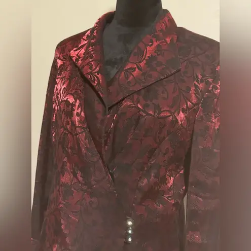 R & K EUC Evenings Red and Black Floral Side Button Blazer size 12