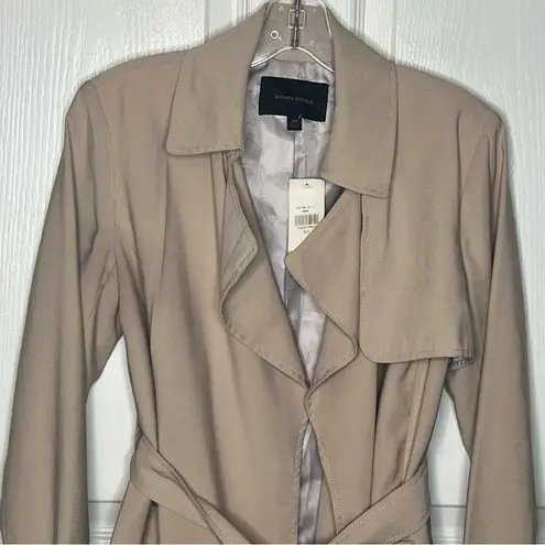 Banana Republic Factory Sz XS Khaki Trench Coat Tie Closure Open Front Tan
