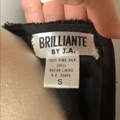 Vintage Brilliante Beaded Silk Dress Size Small Black Tiered Short Sleeve