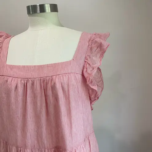 Marie Oliver Sailor Red White Striped Cotton Linen Ruffle Dress Women’s Sz M