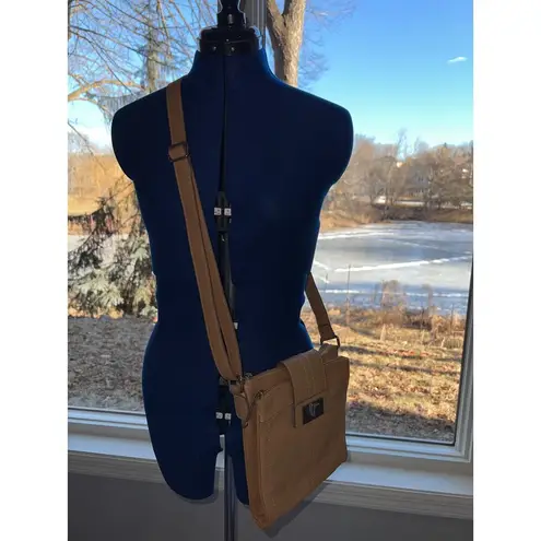 Tignanello Tan Leather & Silver Crossbody Shoulder Purse Convertible Bag 9 x 9"