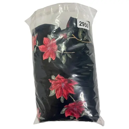 Draper James Dress Womens 2XL Black Red Floral Velvet Bubble Sleeve Cocktail