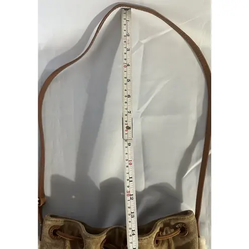 UGG Brown Suede Bucket Bag w/Fur Accents On Side Crossbody Bag Purse Adj Straps