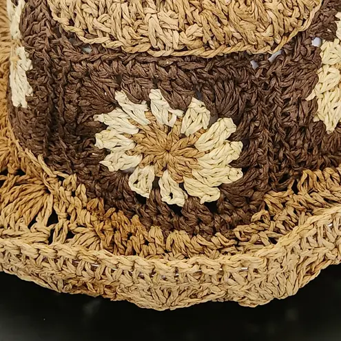 Women's Crochet Bucket Hat One Size Women's Brown Woven Sun Hat