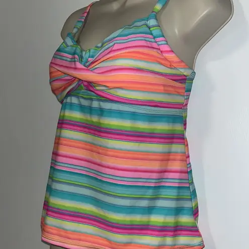 kim rogers  Twist Front Tankini Swim Top Multicolored Sherbet Stripe Women’s M