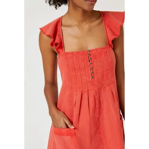 Pilcro Anthropologie  Dress Flutter Sleeve Midi Red Cotton Canvas Womens MP thumbnail 3