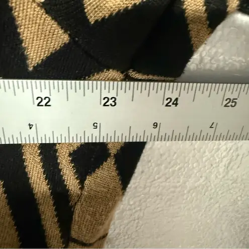 Avenue Cardigan Women 18/20 Tan Black Hooded Open Front Long Geometric Print