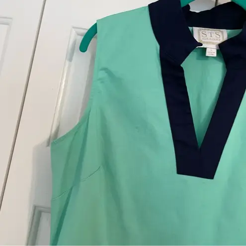 Sail To Sable Tunic Sheath Dress Sz Large Aqua Navy Blue Colorblock Cotton