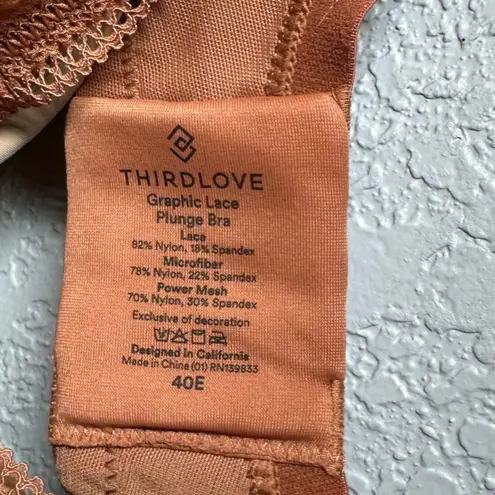 Third Love Bra Size 40E Graphic Lace Plunge Underwire Champagne Sexy Coquette