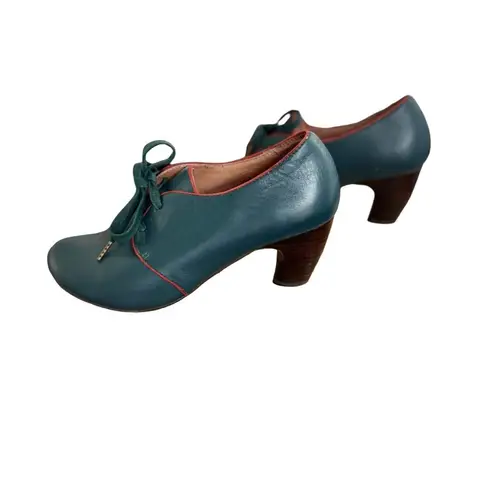 ESSKA VINTAGE RETRO LEATHER TEAL BLUE LACE UP OXFORD HEELS SZ. 6.5/37 Green