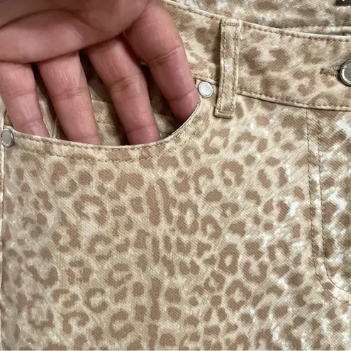 J. McLaughlin  Womens Jeans Cream Tan Lexi Leopard Tapered Leg Size 10