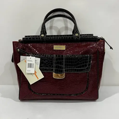 Samantha Brown Burgundy Brown Glazed Croc Embossed Travel Tote Bag Carry