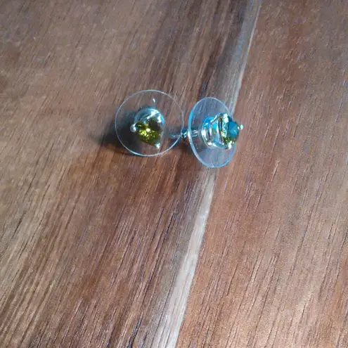 Green Heart Simulated Diamond Sterling Silver Stud Earrings