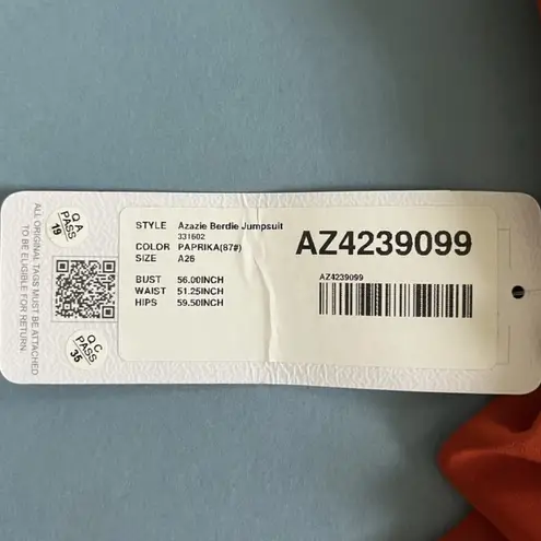 Azazie NWT Berdie Halter Wide Leg Chiffon Paprika Orange Bridesmaid Jumpsuit