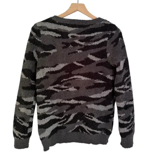 Barefoot Dreams CozyChic Seaside Pullover Sweater Carbon Camo Black Grey Size XS
