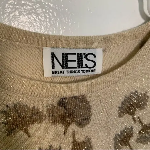 Vintage Neil’s Crewneck Sweater Animal Print Floral Tan Size XL