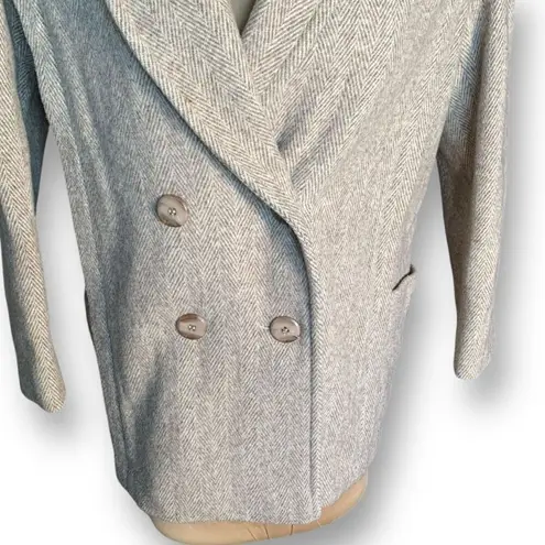 Vintage 80s Blazer Petite Tan Cream Wool Herringbone Tweed Double Breasted Coat Size undefined