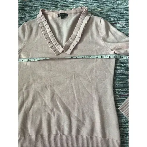 Brooks Brothers pink/lavender Merino Wool ruffled V-Neck pullover sweater sz S