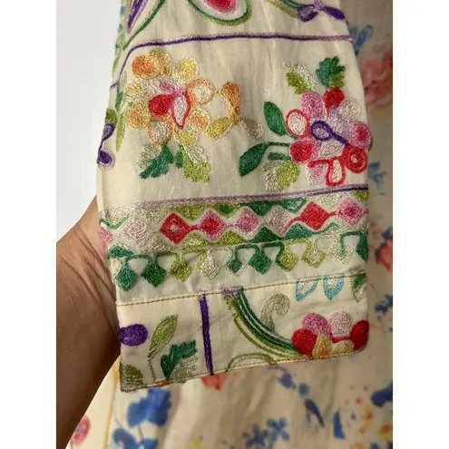 Aratta Silent Journey Collection Midi Dress Large NWT Cream Embroidered Florals Green